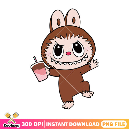 Labubu with milktea png, labubu monster png, labubu standing png