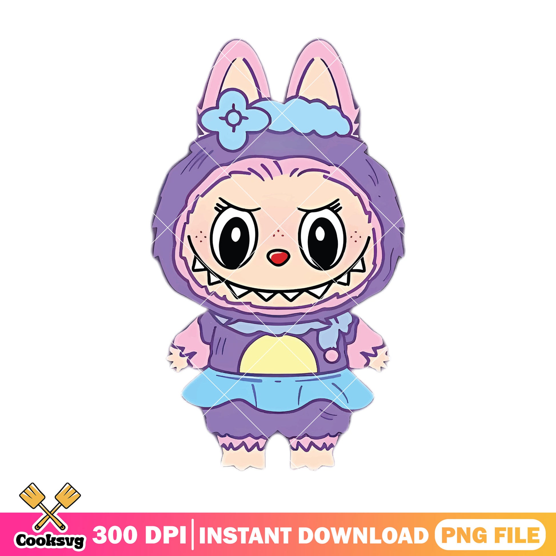 Labubu with nice skirt png, labubu purple png, labubu girl png