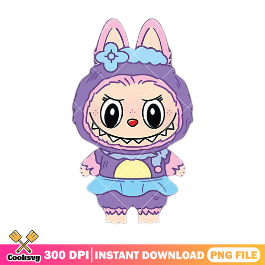 Labubu with nice skirt png, labubu purple png, labubu girl png