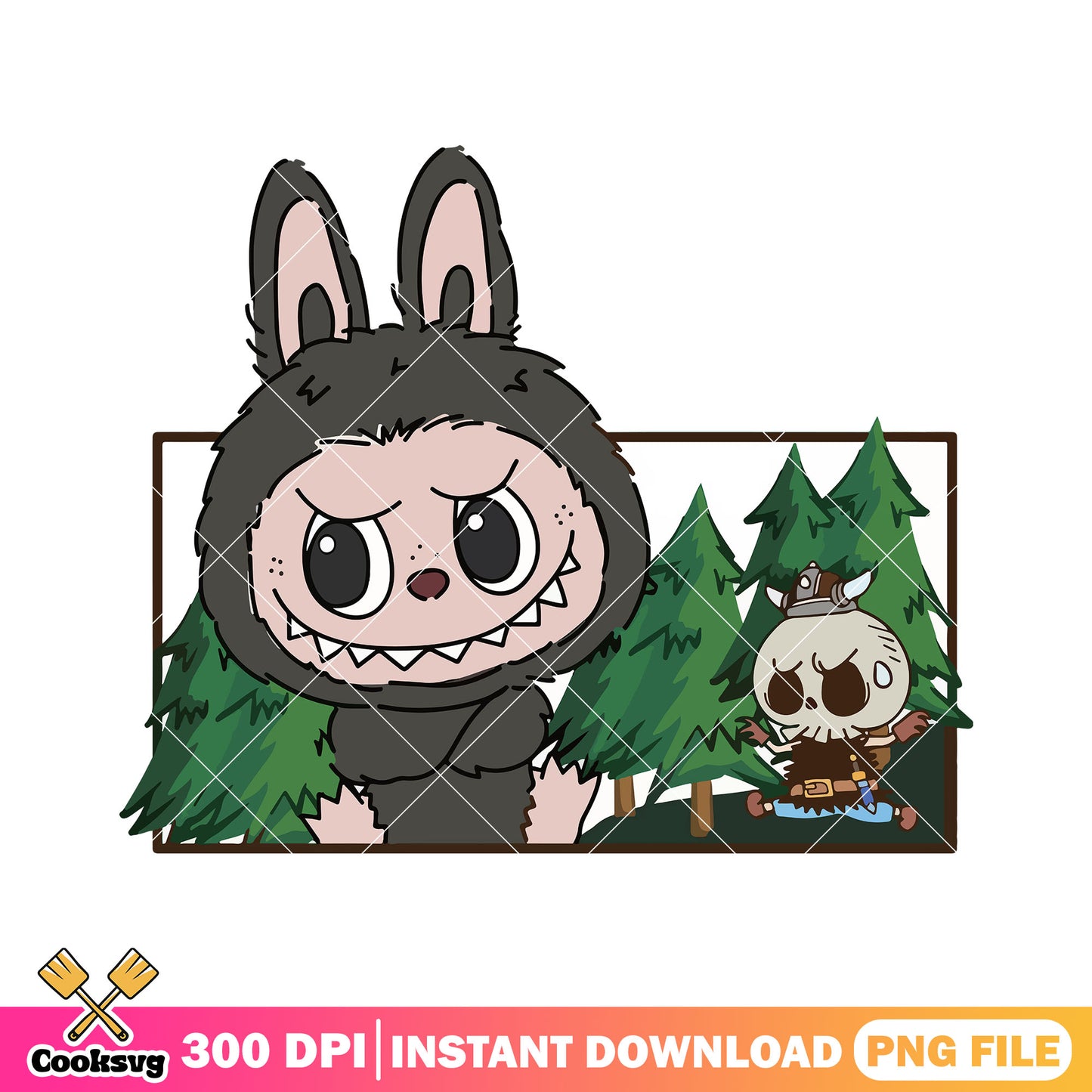 Labubu with nummskull png, labubu sitting png, labubu picture png