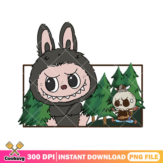 Labubu with nummskull png, labubu sitting png, labubu picture png