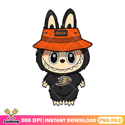 Labubu with orange hat png, anaheim ducks png, labubu plush png