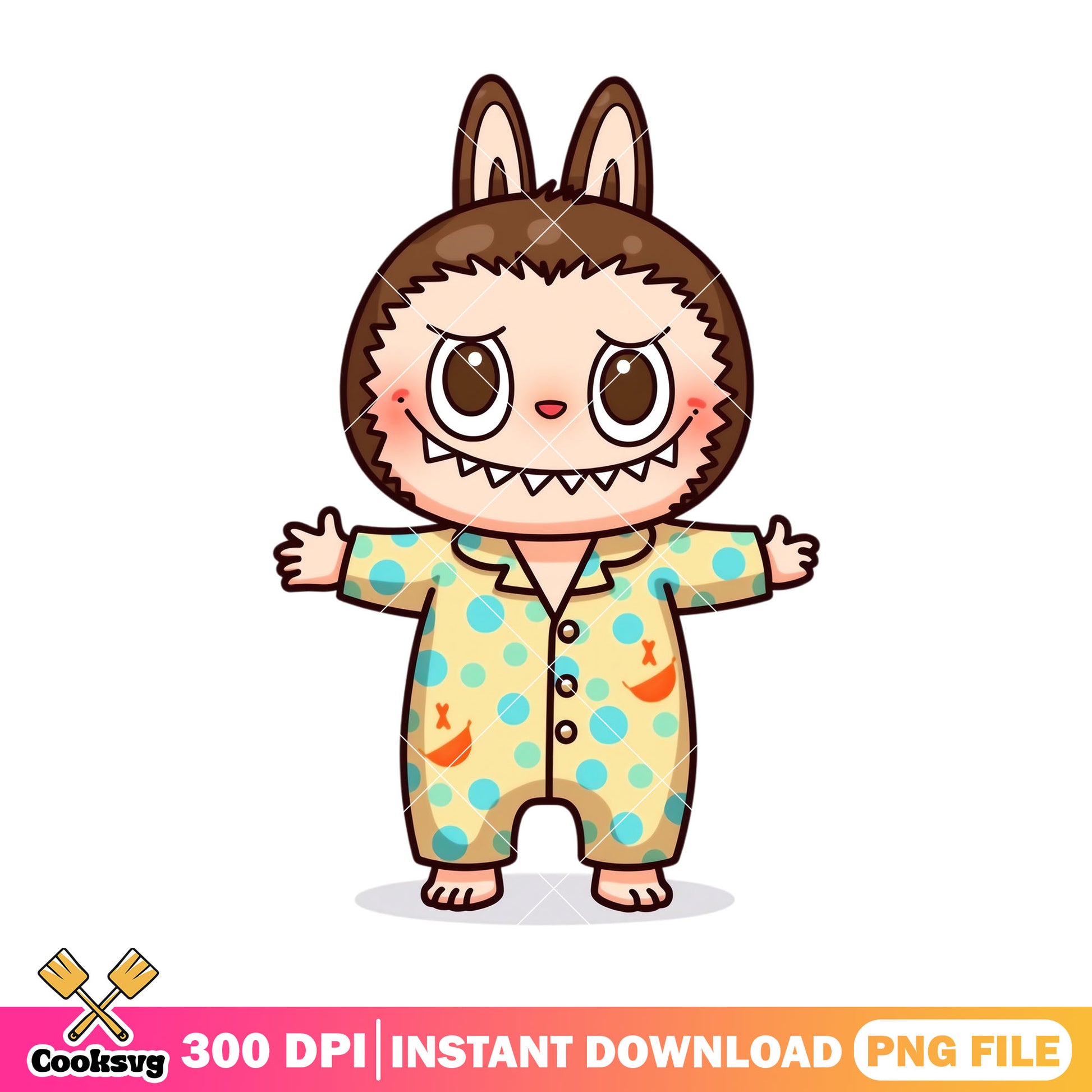 Labubu with pijama outfit png, labubu plush png, labubu costume png