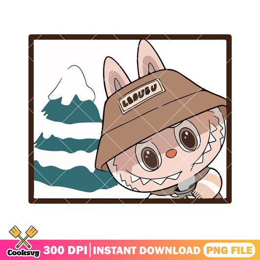 Labubu with pine tree png, labubu happy png, labubu art png