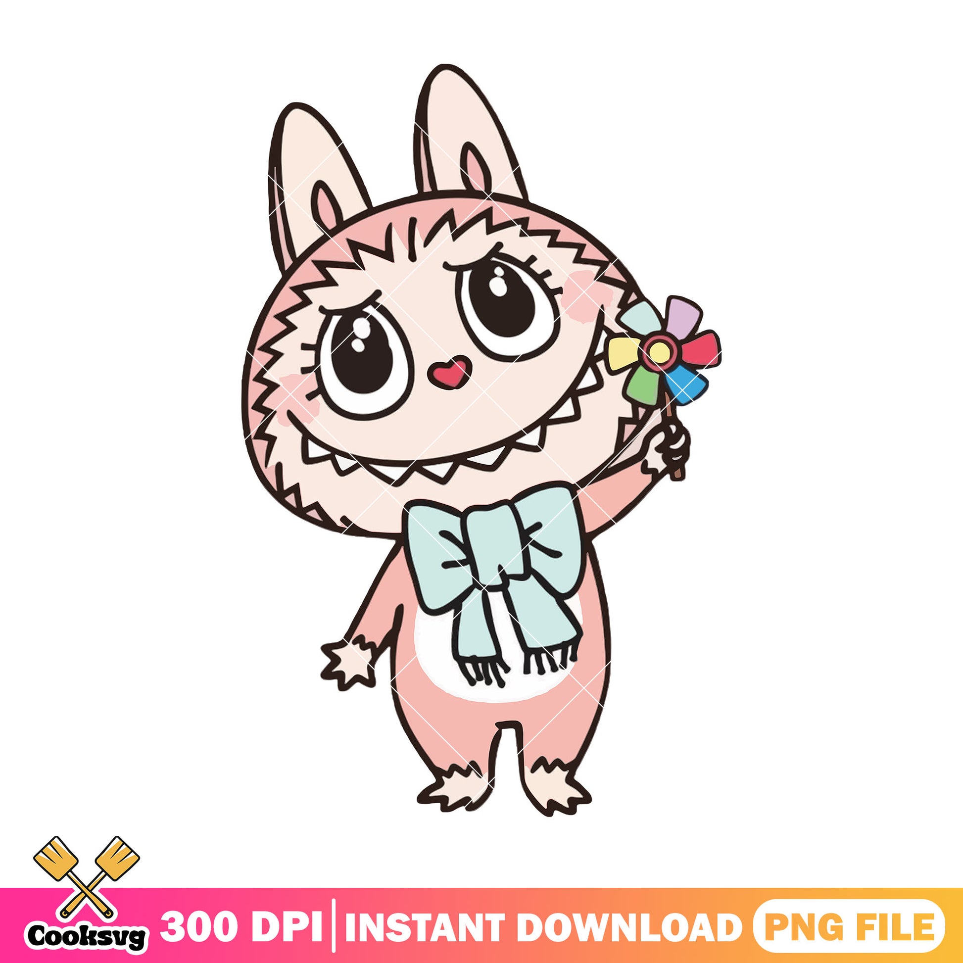 Labubu with pinwheel png, labubu happy png, labubu standing png
