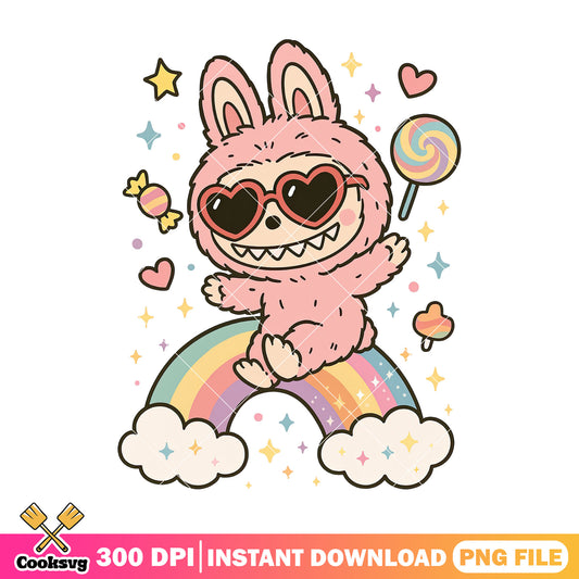 Labubu with rainbow png, plush labubu png, popmart labubu ​png