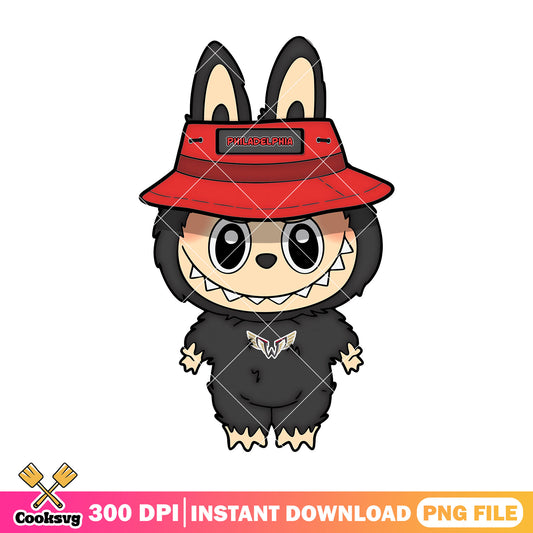 Labubu with red hat png, philadelphia wings png, labubu plush png