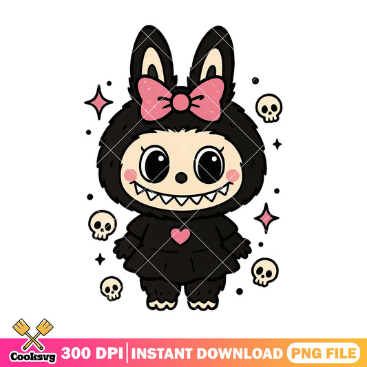 Labubu with sparkle stars png, black labubu png, labubu cartoon​ ​png