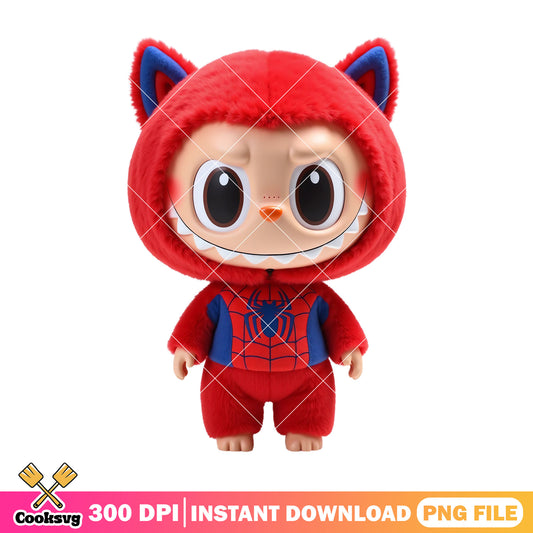 Labubu with spiderman costume png, labubu art png, labubu doll png