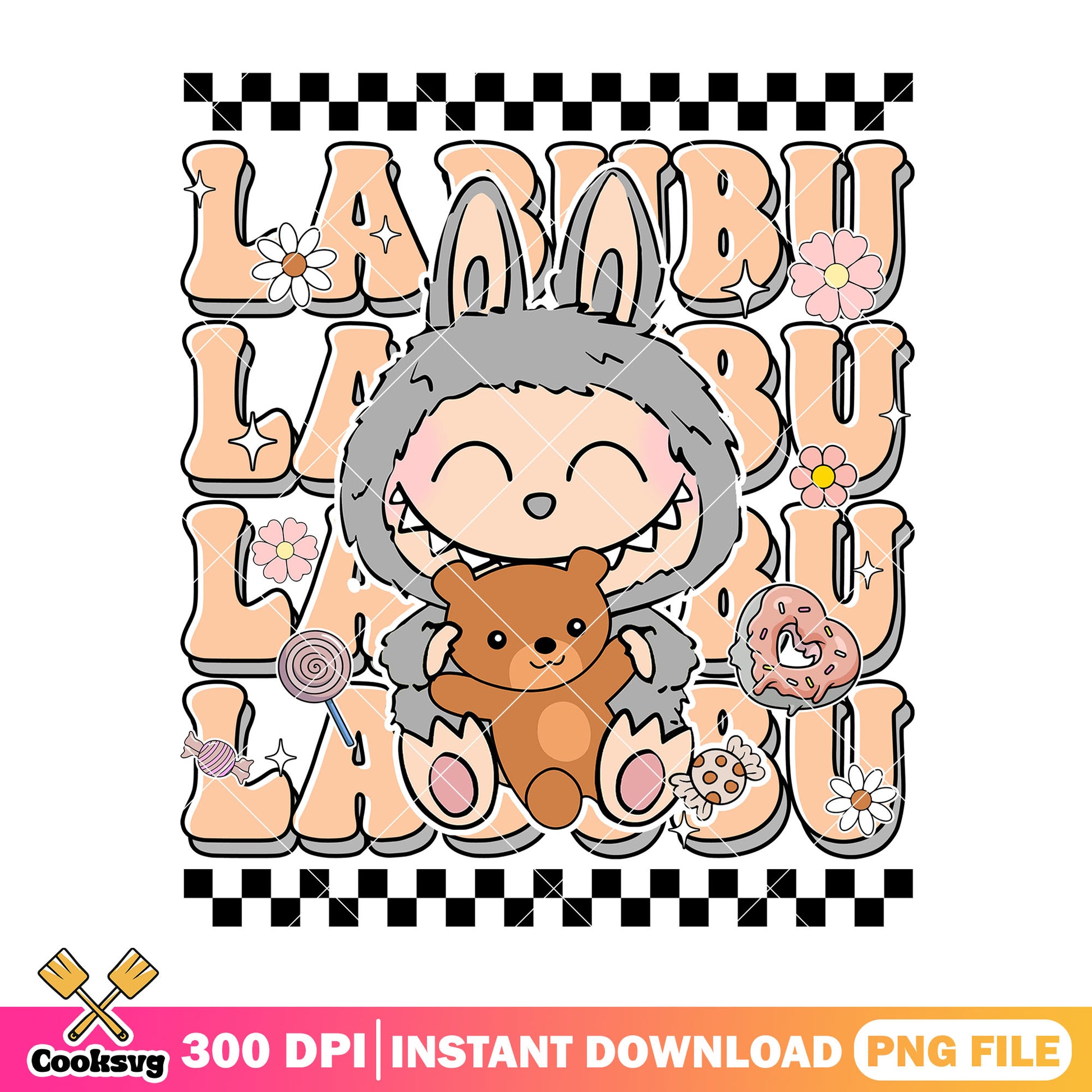 Labubu with teddy bear toy png, labubu grey png, labubu sitting png ...