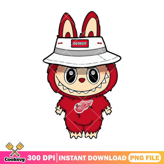 Labubu with white hat png, labubu outfit png, detroit red wings png