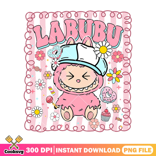 Labubu with white hat png, labubu pink png, labubu hehe png