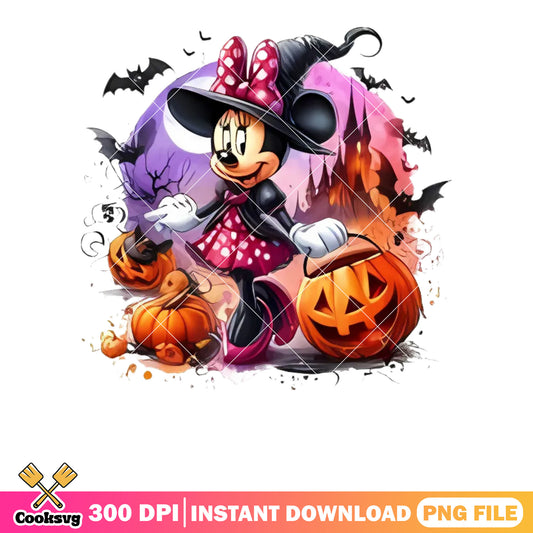 Lady minnie and the pumpkin png, spooky castle ​png, witch costume png