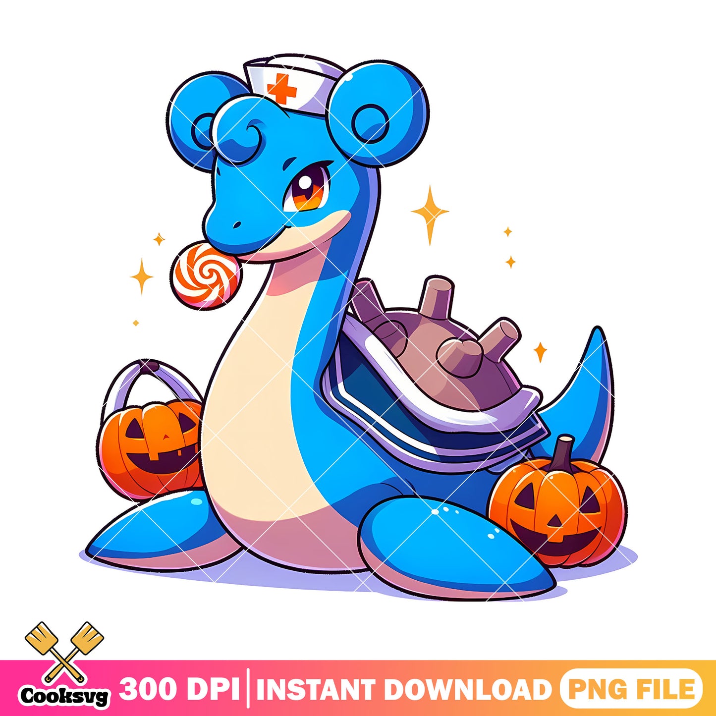Lapras nurse design png, pokemon custome png, halloween movie png