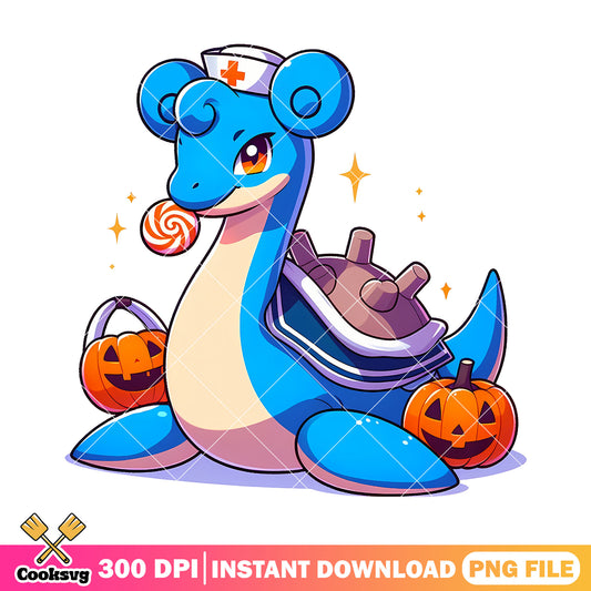 Lapras nurse design png, pokemon custome png, halloween movie png