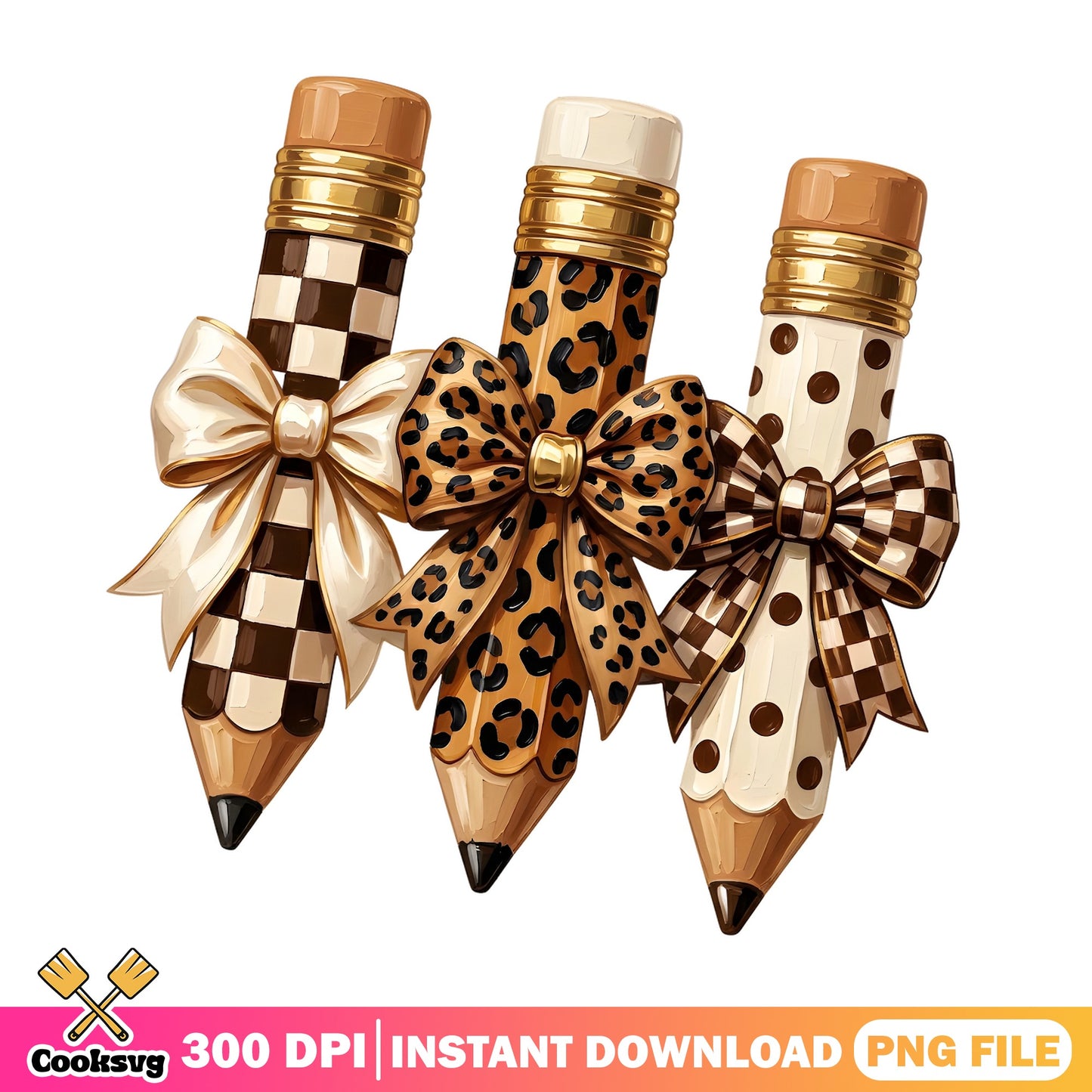 Leopard Pencils With Bow PNG, Back To School PNG, Teacher PNG