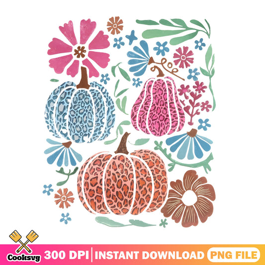 Leopard Pumpkin Floral PNG, Fall Autumn PNG, Halloween PNG