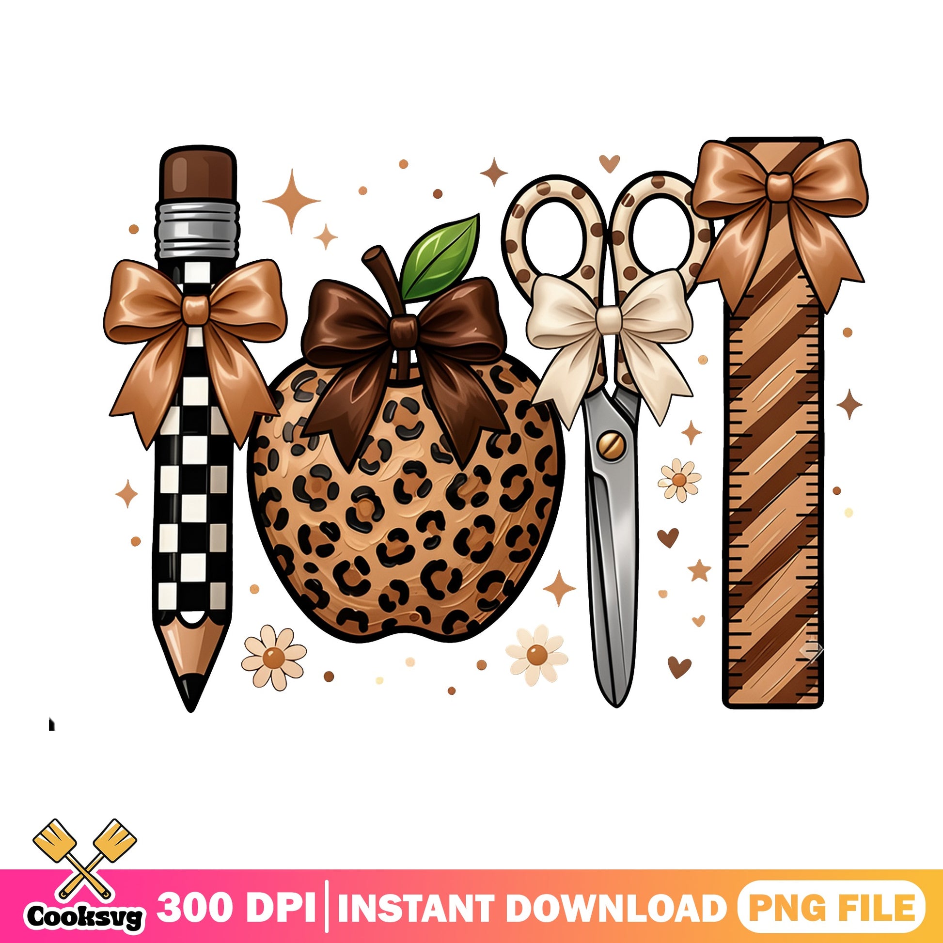 Leopard Teacher Apple Pencil Ruler PNG, Back To School PNG, Teacher Life PNG