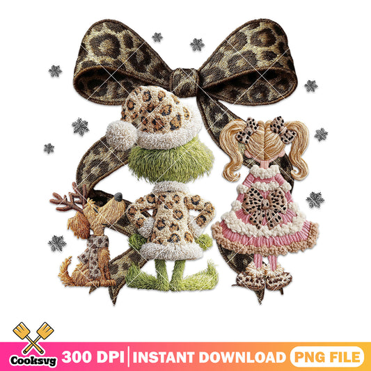 Leopard christmas style grinch png, cindy lou png, the grinch png