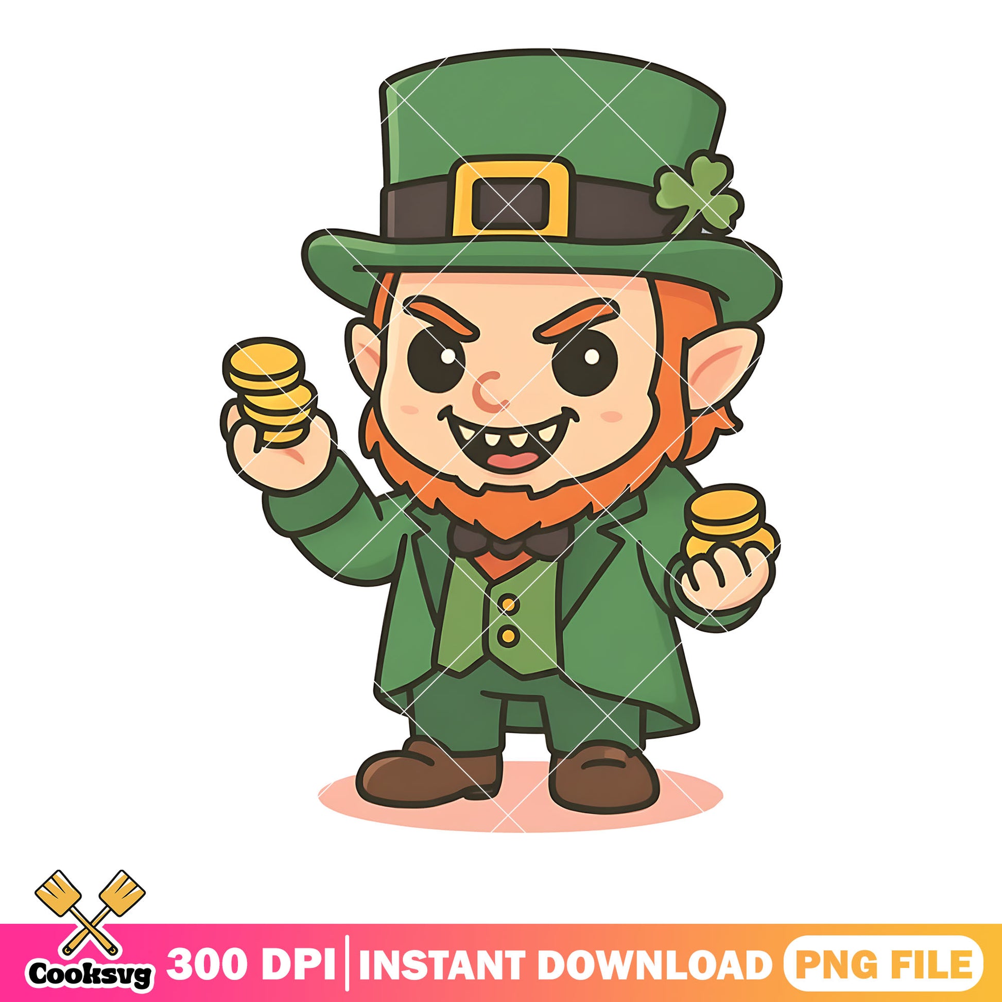 Leprechaun love gold png, four clover leaves png, saint patricks day​ png