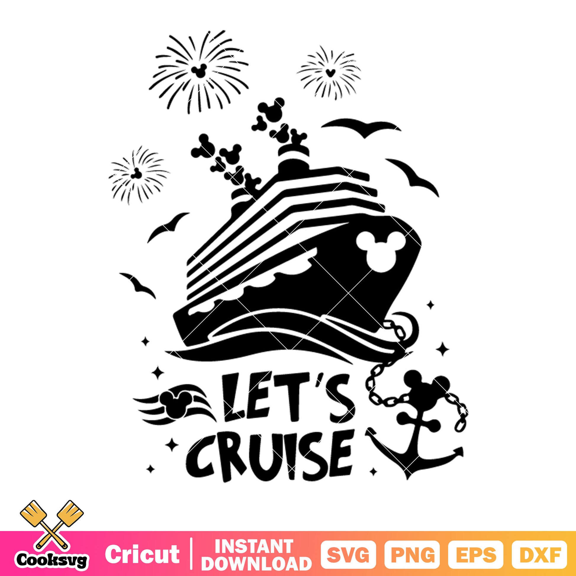 Let cruise svg, heart shaped fireworks​ svg, mickey mouse svg