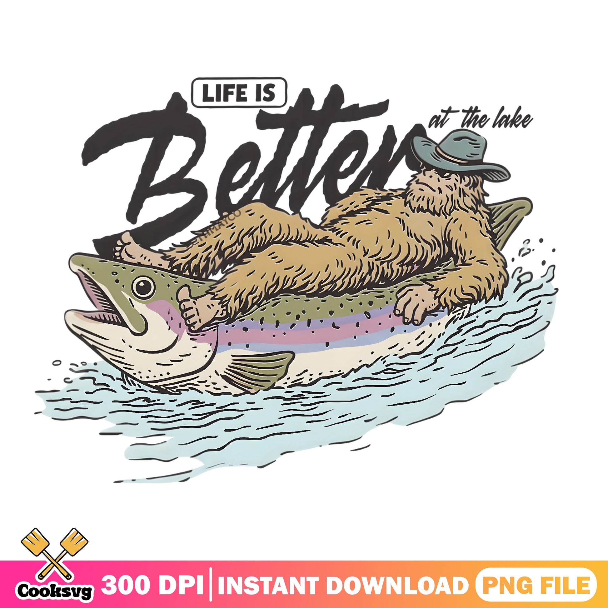 Life Is Better At The Lake Bear PNG, Fishing Bear PNG, Lake PNG