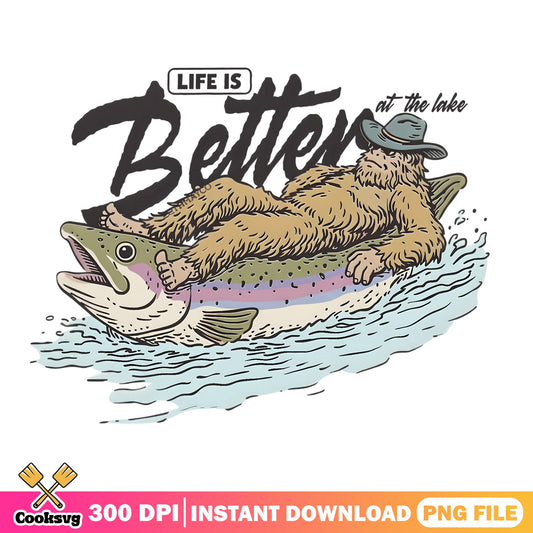 Life Is Better At The Lake Bear PNG, Fishing Bear PNG, Lake PNG