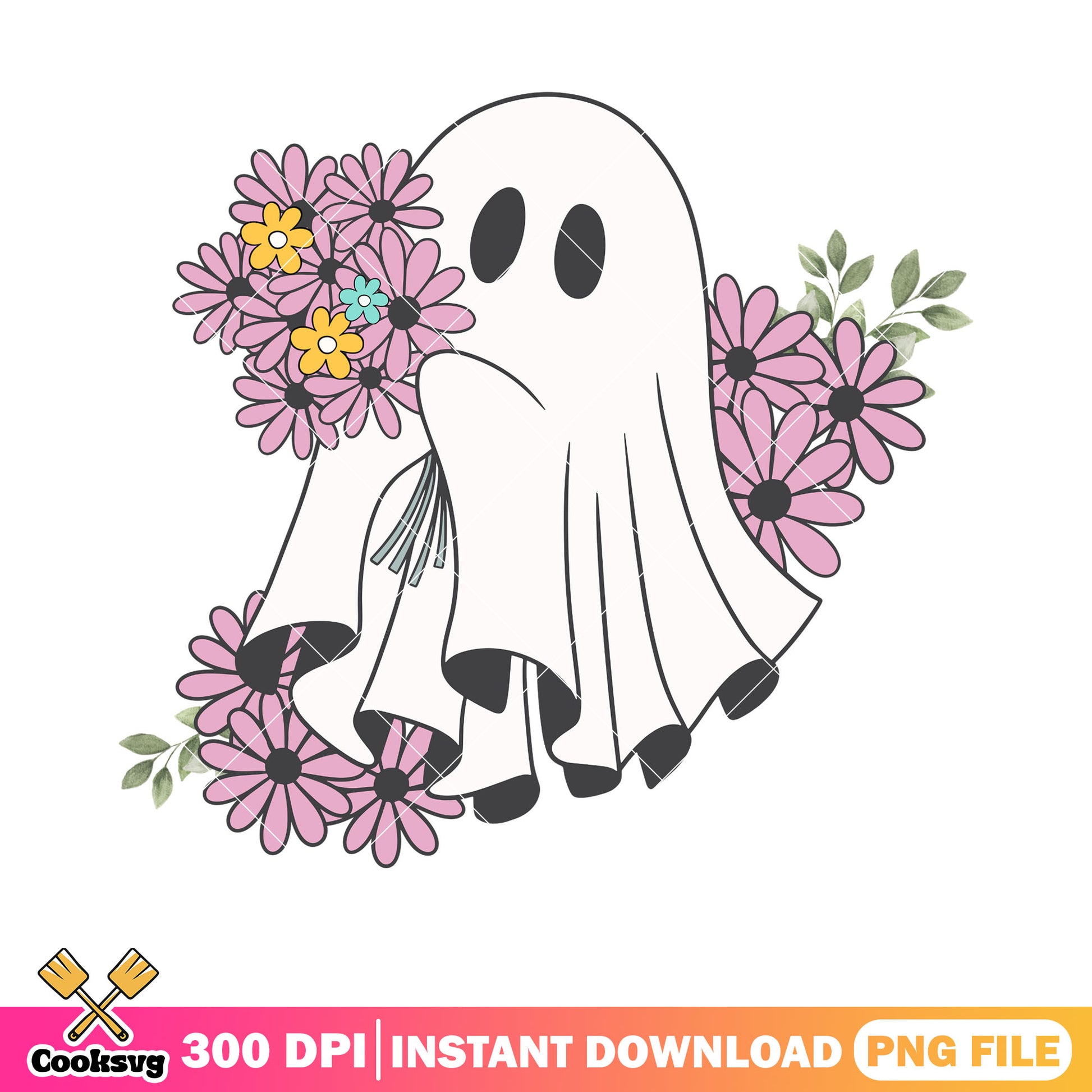 Lifeless eyes Ghost png, daisy flower​ png, halloween scary png