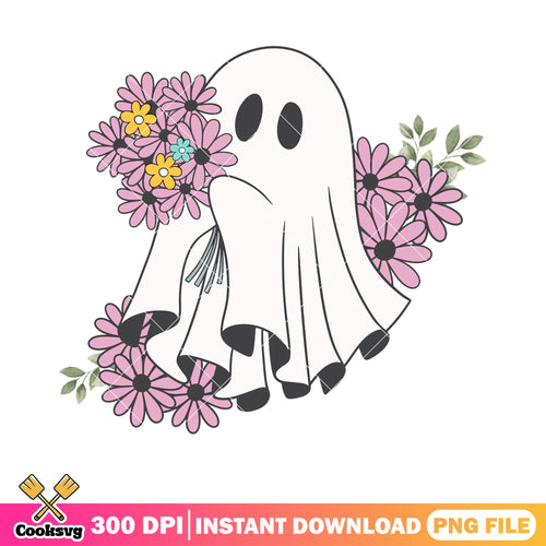 Lifeless eyes Ghost png, daisy flower png, halloween scary png