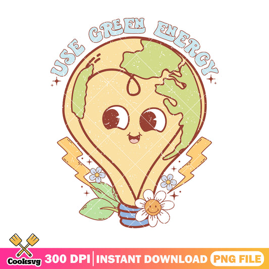 Light bulb cartoon use green energy png, earth day quotes png