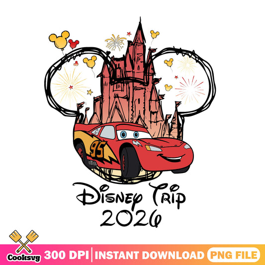 Lightning McQueen Disney Trip 2026 PNG, Disney Cars PNG, Disney Castle PNG