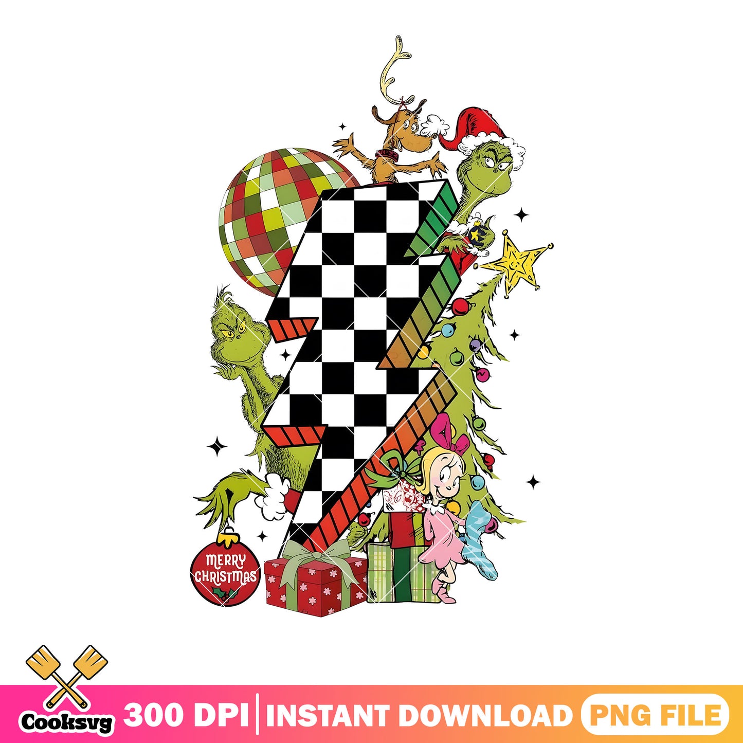Lightning bolt christmas grinch png, christmas gifts png, grinch png