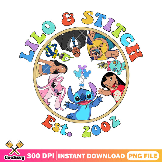 Lilo and stitch circle est 2002 png, stitch lilo characters png, stitch friends png