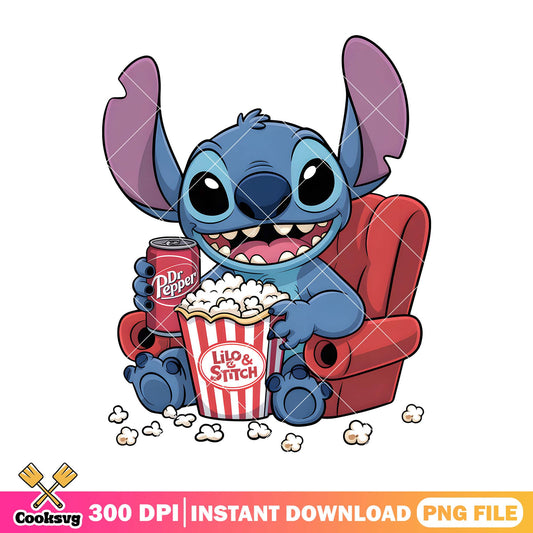 Lilo and stitch popcorn png, new stitch movie png, stitch dr pepper​ png