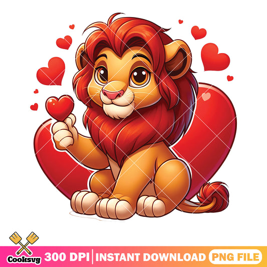 Lion king red heart valentine png, simba lion png, valentine heart png