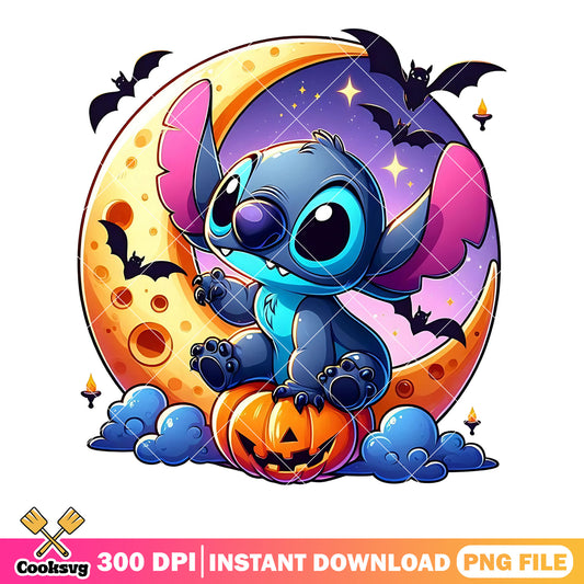 Little adorable stitch png, spooky halloween png, jack o lantern png