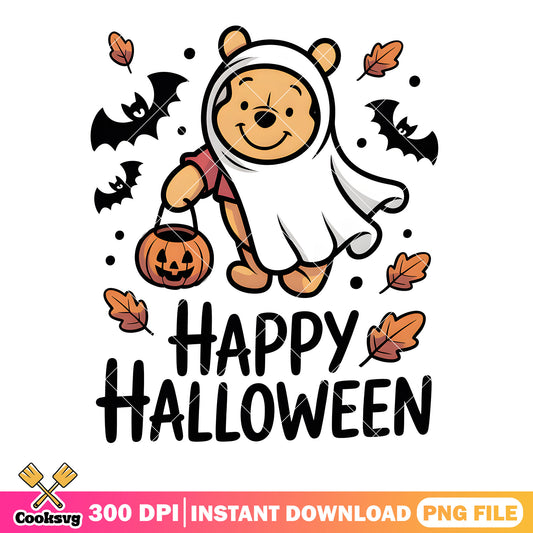 Little halloween pooh vibes png, pooh bear png, happy halloween png