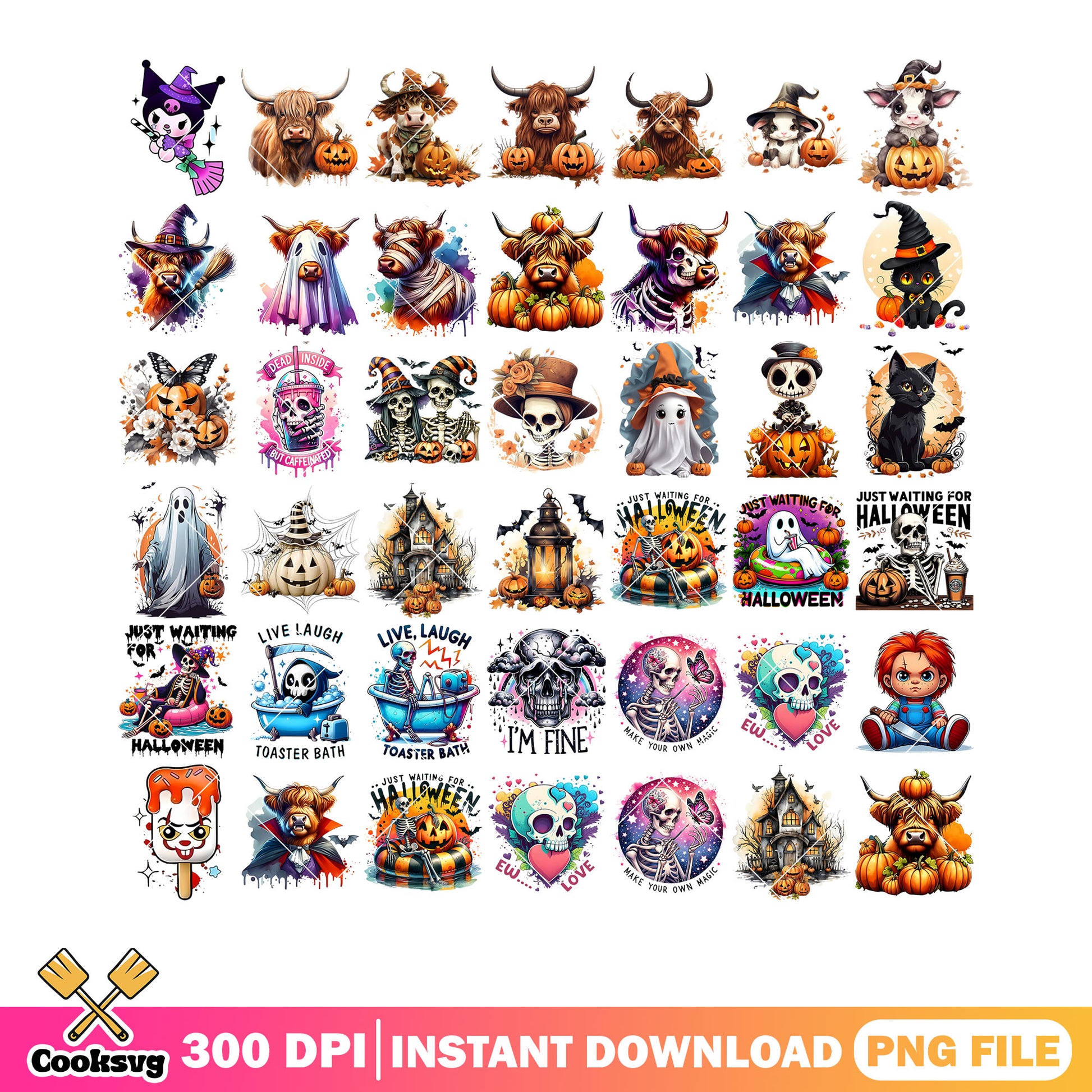 Live laugh toaster bath png bundle, skeleton costume png, chucky doll png