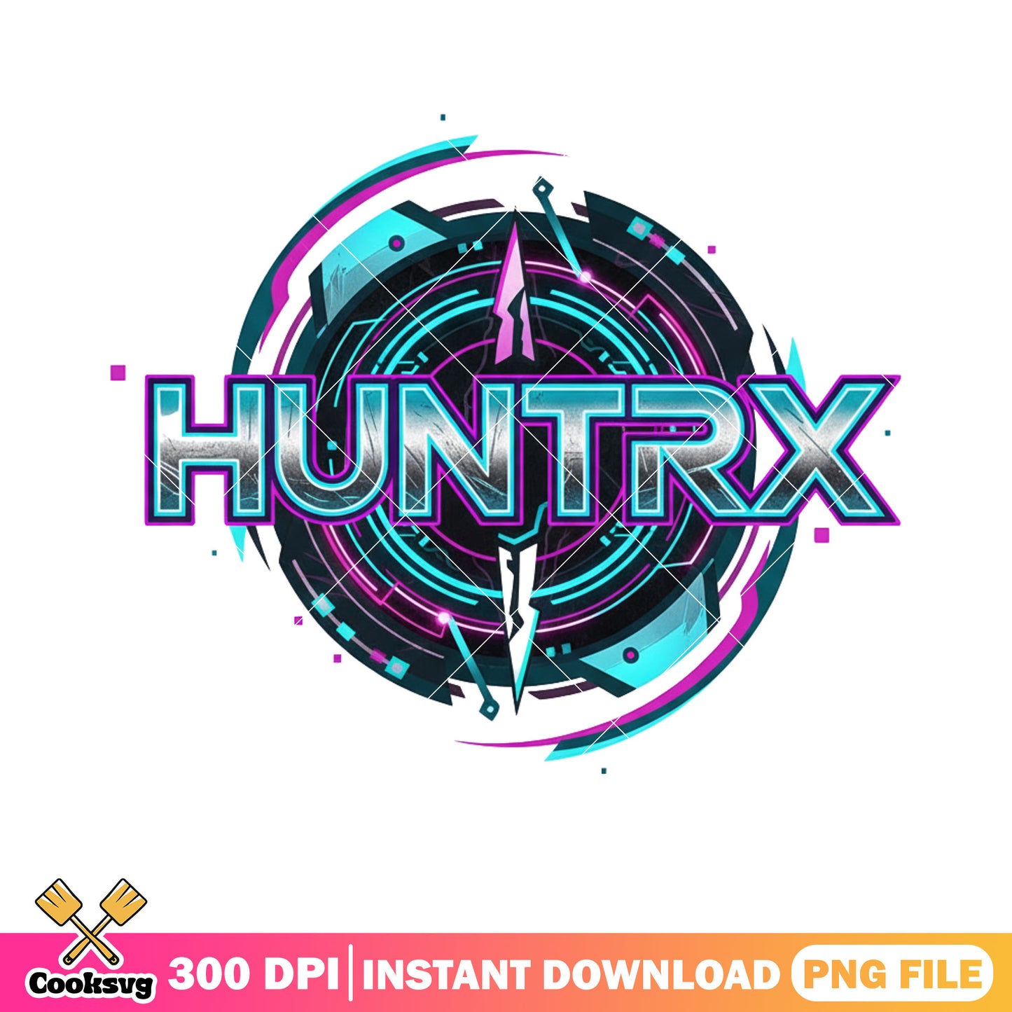 Logo huntrix teach kpop png, circle neon cyan png, kpop huntrix png