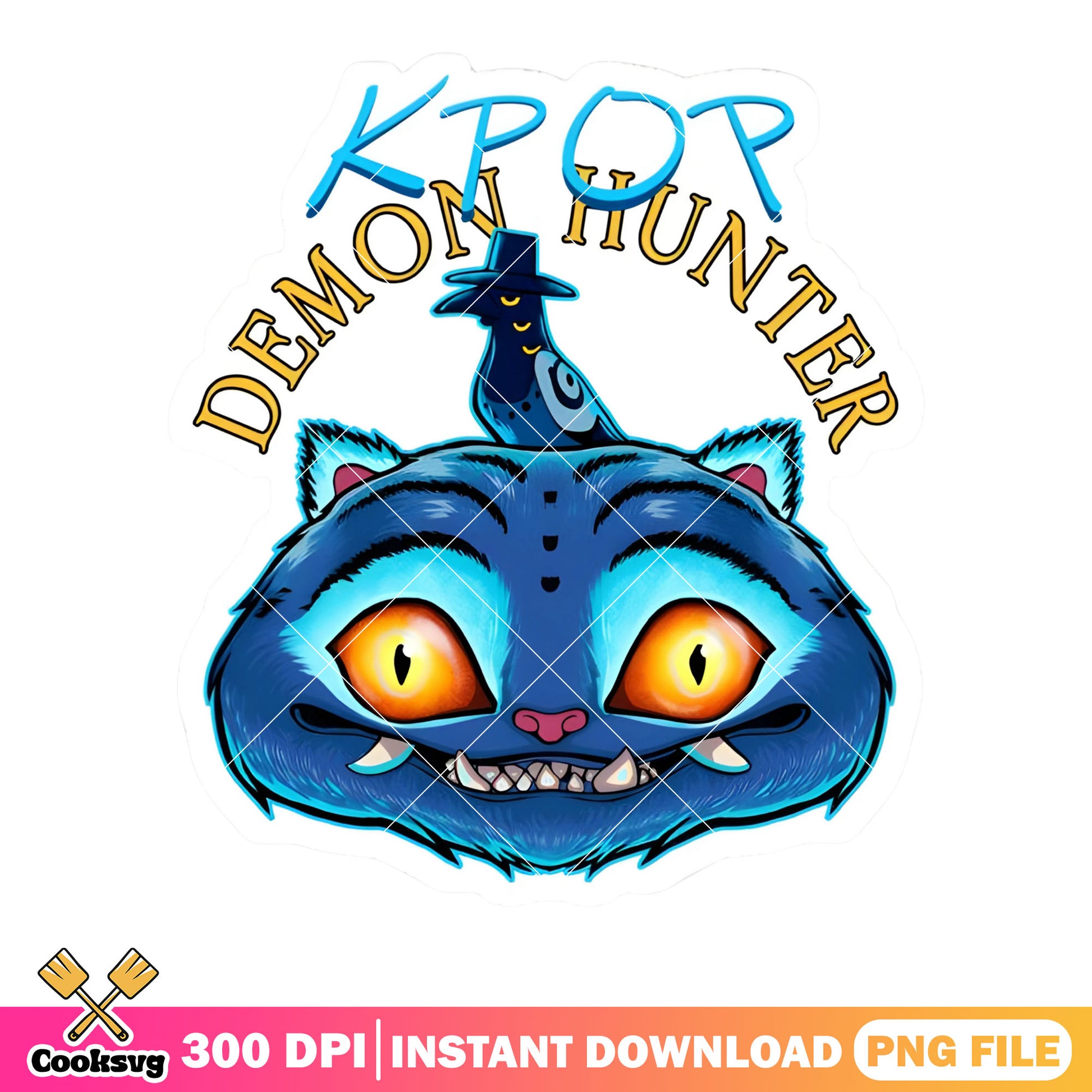 Logo kpop demon hunters png, blue cat png, black crow png