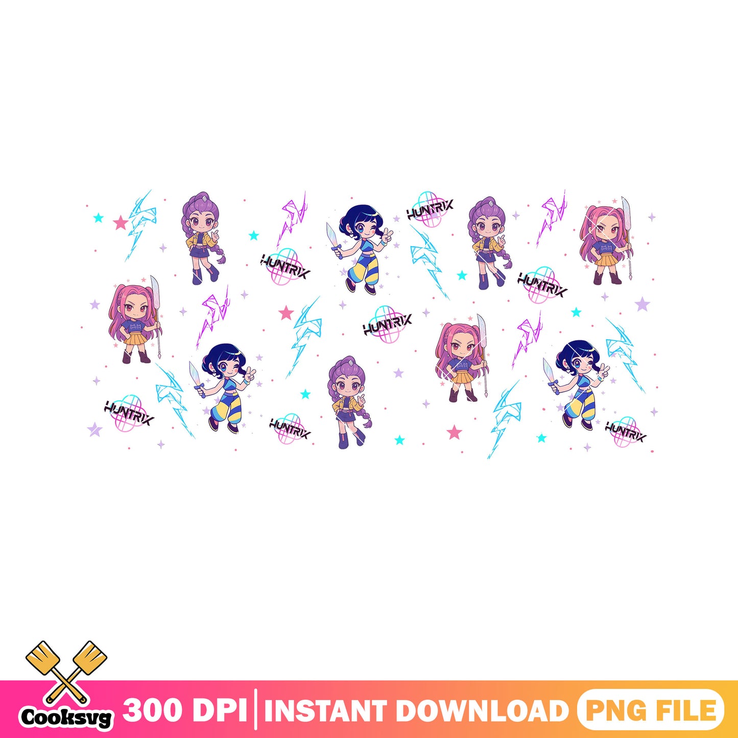 Logo sticker kpop png, members huntrix chibi png, sticker members png