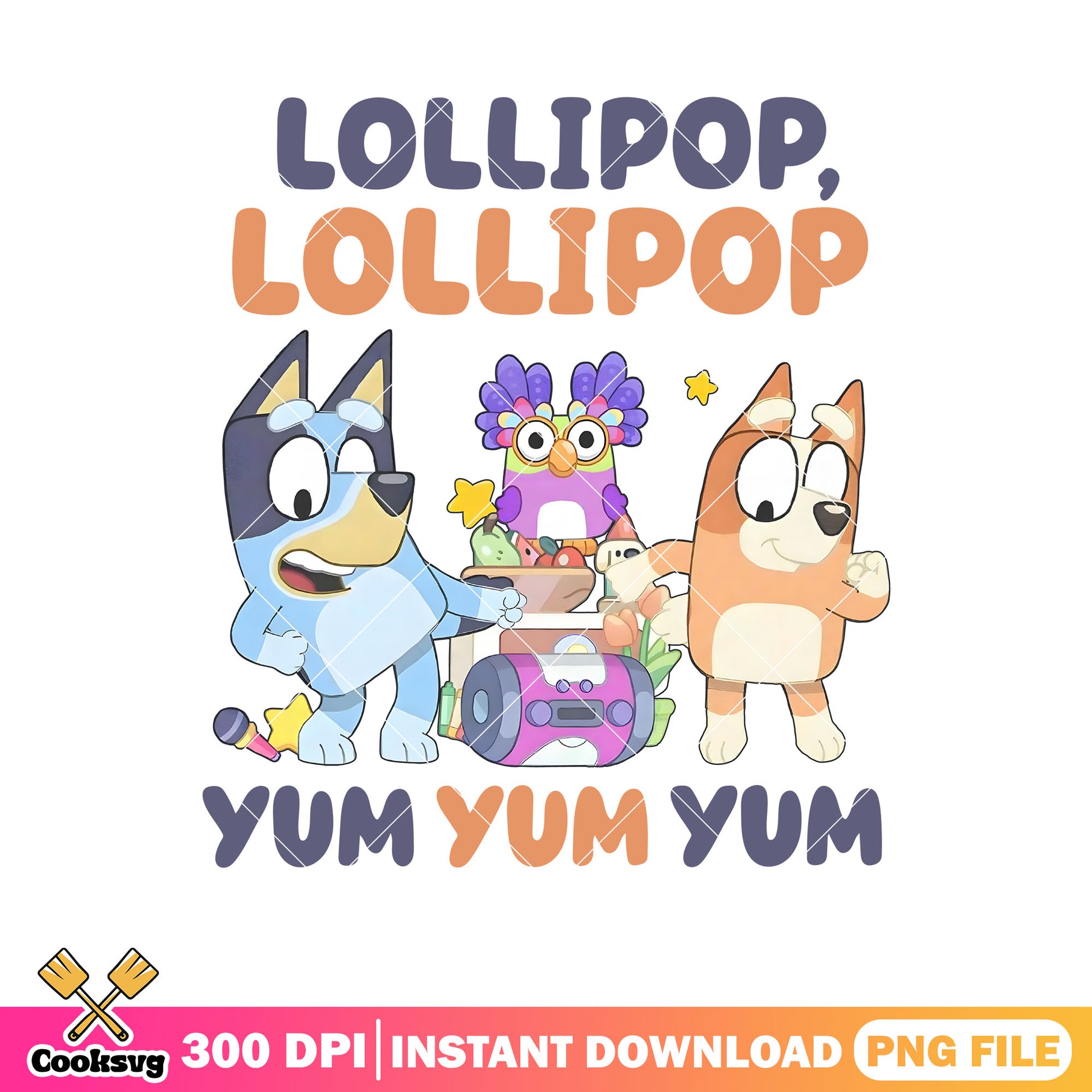 Lollipop yum bluey dancing png, bluey music png, bluey funny png