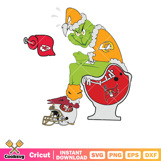 Los Angeles Rams grinch toilet svg, grinch sitting on toilet svg