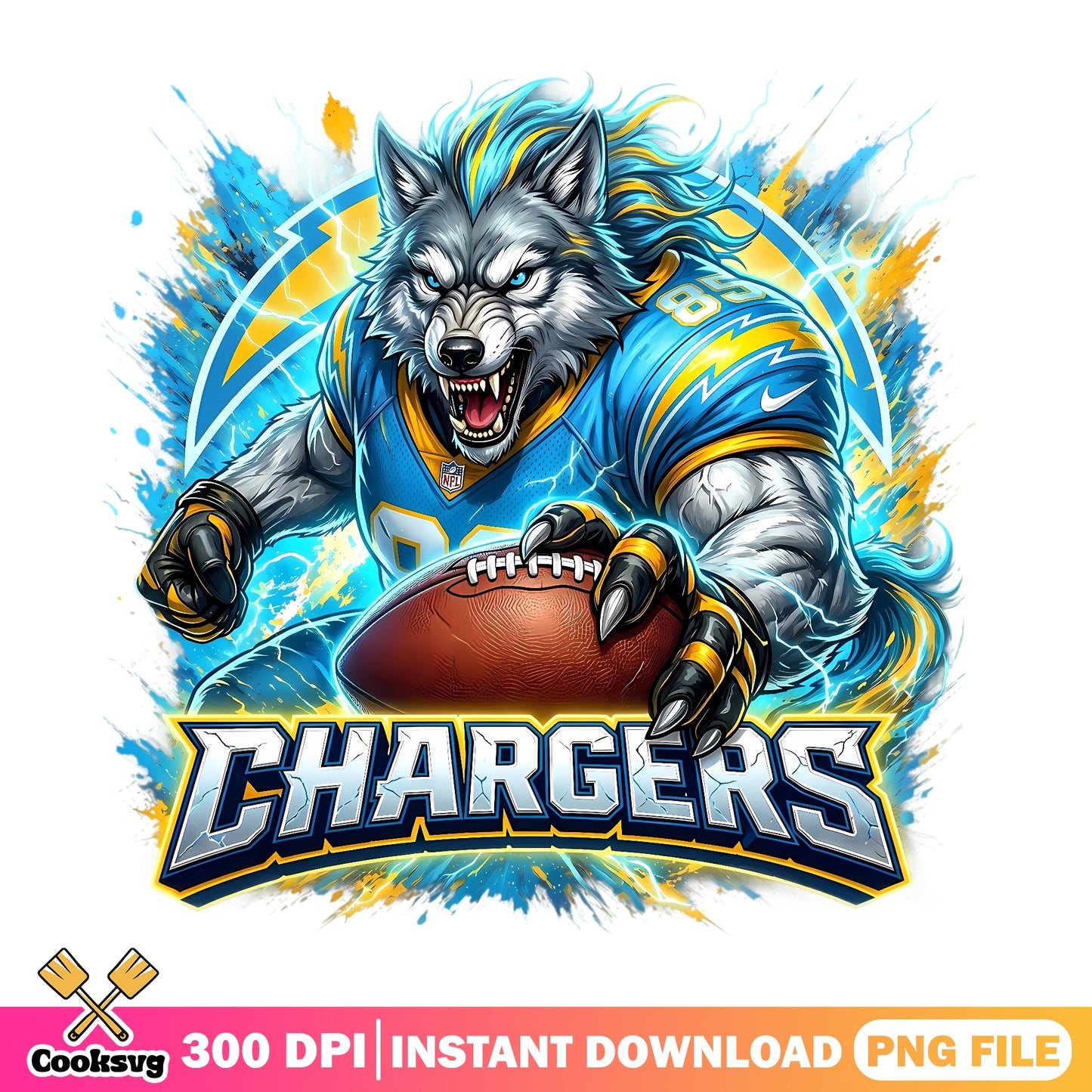 Los Angeles Chargers Wolf PNG, NFL Football Mascot PNG, Chargers PNG
