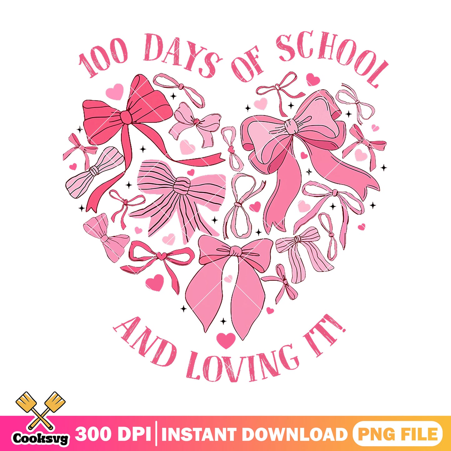 Love 100 days school png, happy back to school png, heart bow png