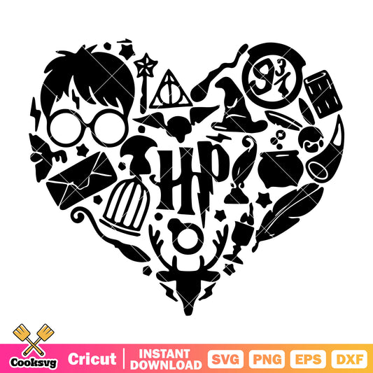 Love harry potter black white svg, love harry potter svg