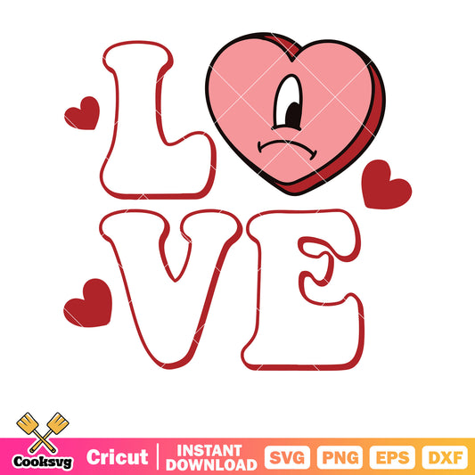 Love heart valentine bad bunny svg design, heart bad bunny svg