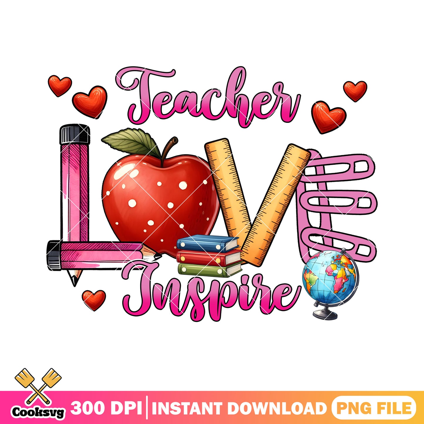 Love inspire teacher png, back to school art png, cute font png