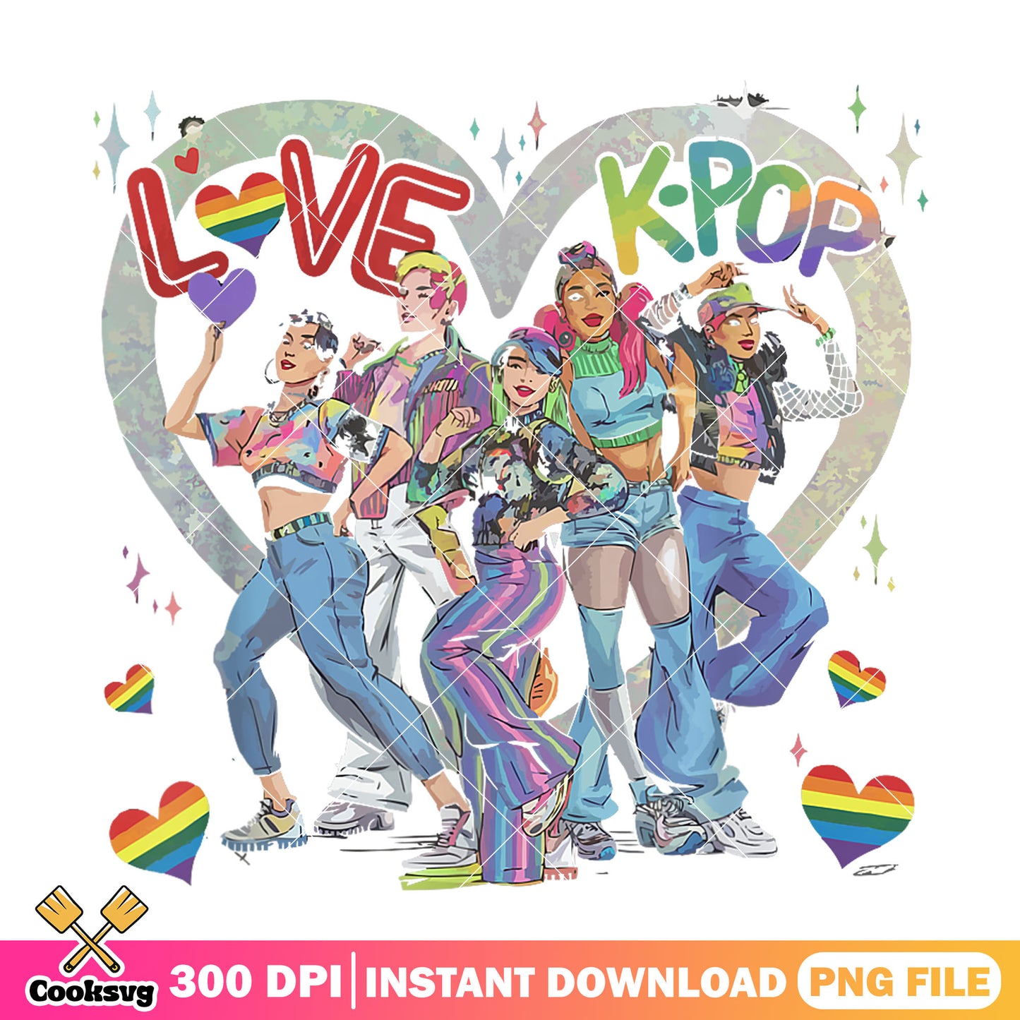 Love kpop rainbow heart png, kpop hunters png, kpop netflix png