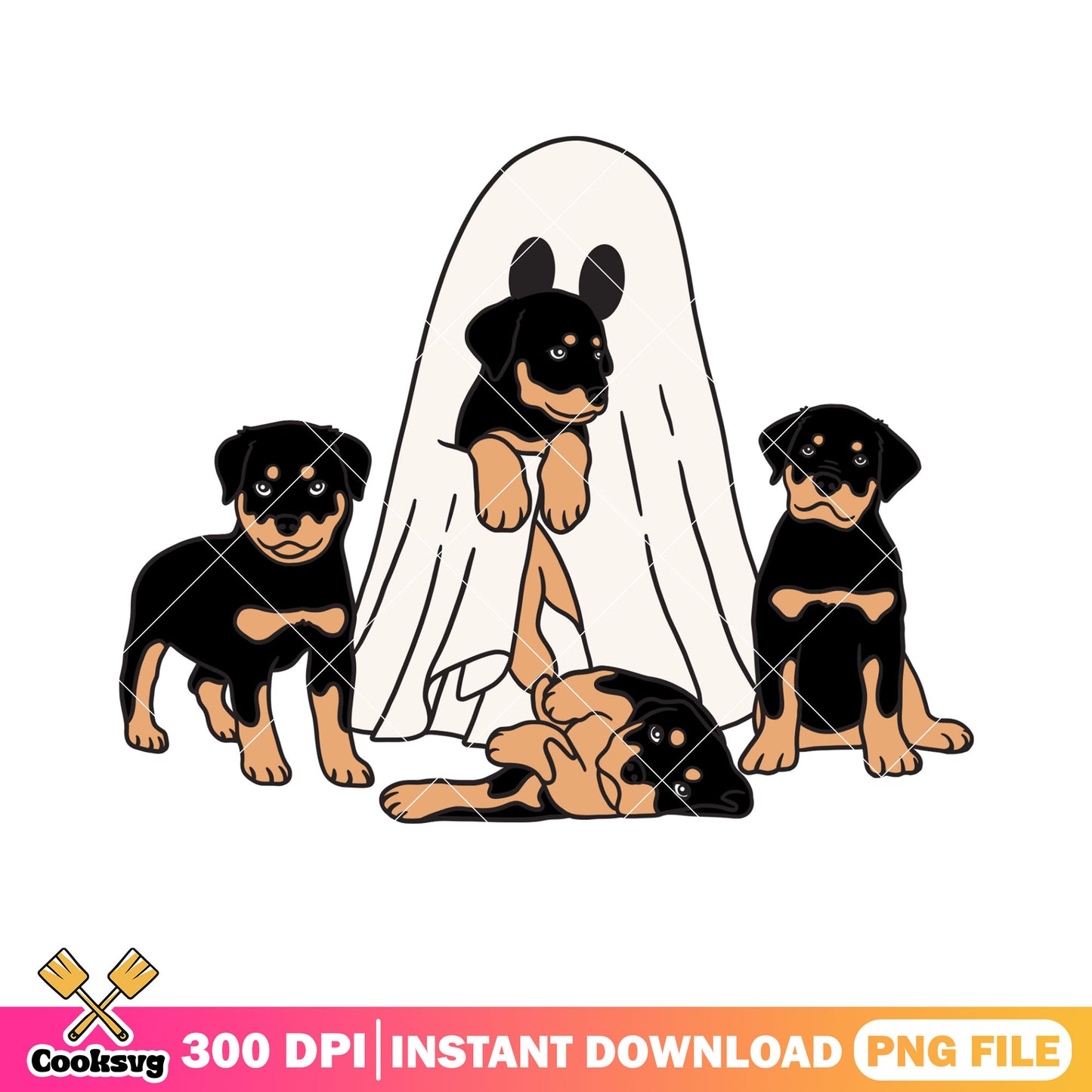 Lovely ghost with baby dog png, rottweiler png, halloween scary png